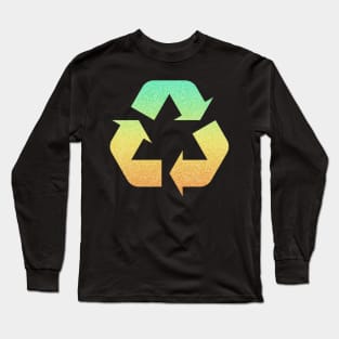 Sand Ocean Ombre Faux Glitter Recycle Symbol Long Sleeve T-Shirt